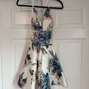 Blue Sleeveless Halter Mini Dress